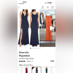 Dress the Population Navy Crepe Iris High Slit dress small